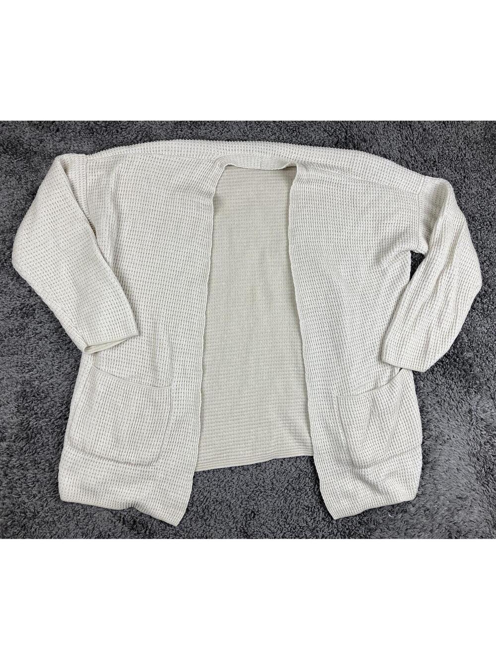 Eileen Fisher Open Front Cardigan Sweater Ivory Organic Cotton Waffle Knit Sz M